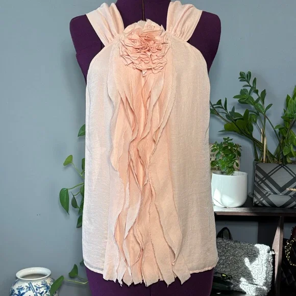 LOFT Soft Pink Floral Accent Blouse - Picture 1 of 9